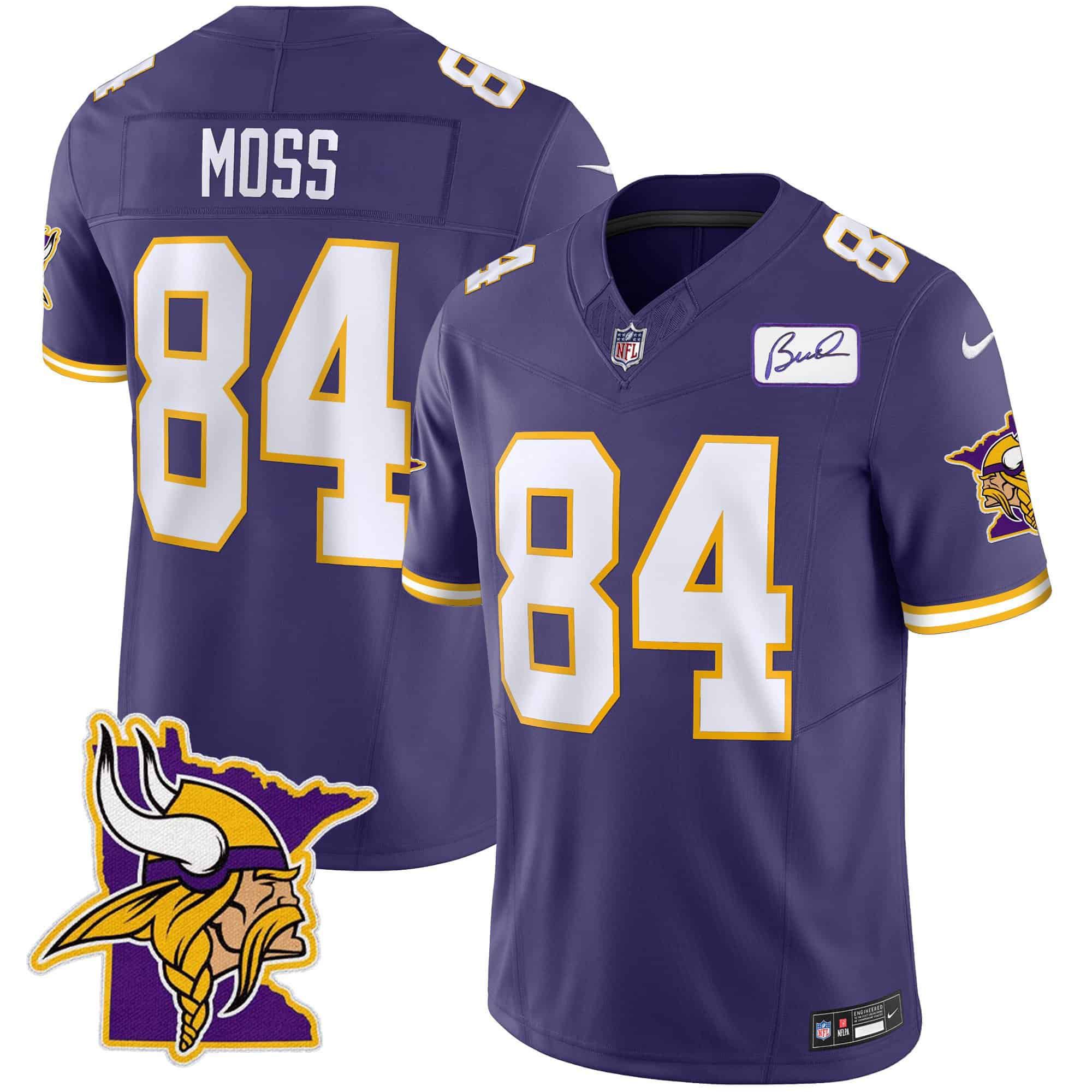 Men Minnesota Vikings 84 Moss Purple 2024 Nike Patch Classic Limited NFL Jersey style 1